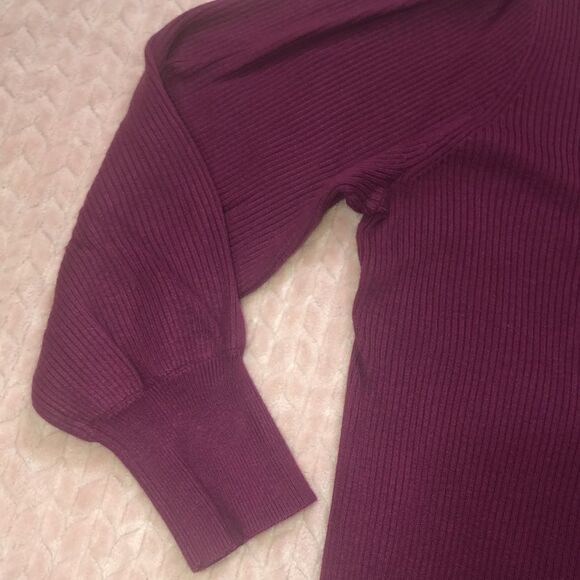 Loft Womens Maroon Ribbed V-Neck Sweatshirt - Picture 4 of 5